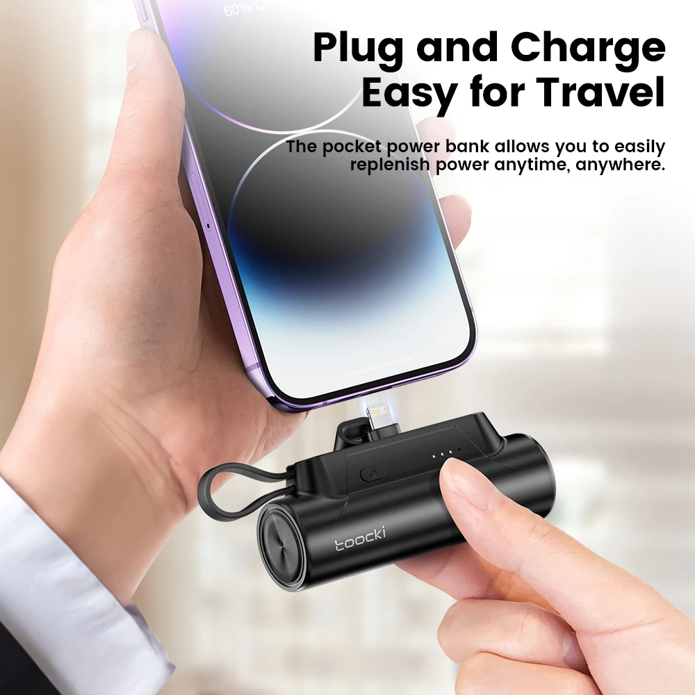 Toocki 5000 mah Multifunctional Black powerbank portable fast charger travel battery bank