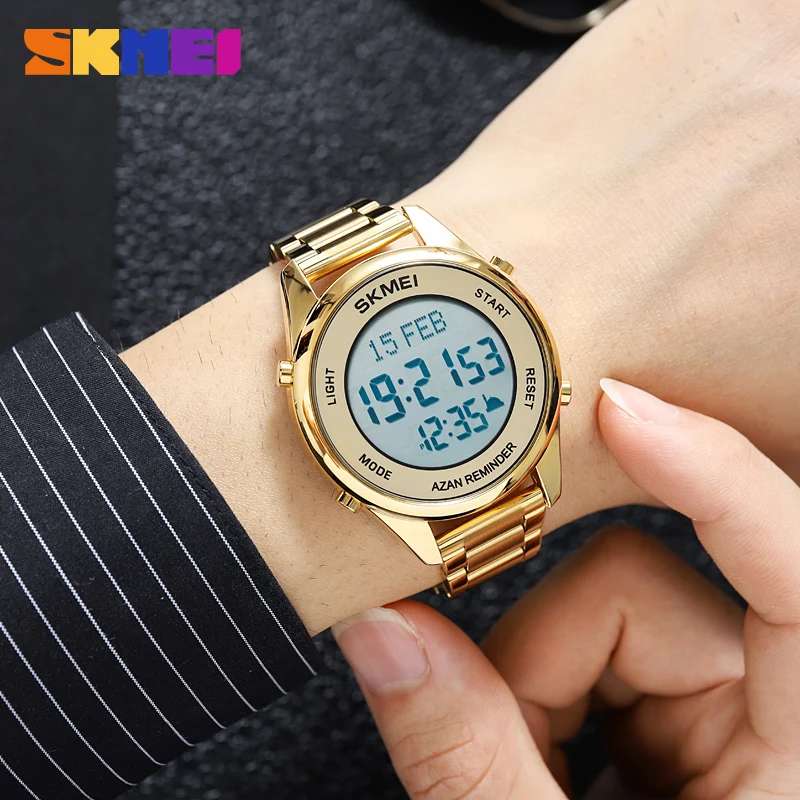 Skmei 1861 Stainless Steel Digital Qibla Azan Muslim Prayer Watch