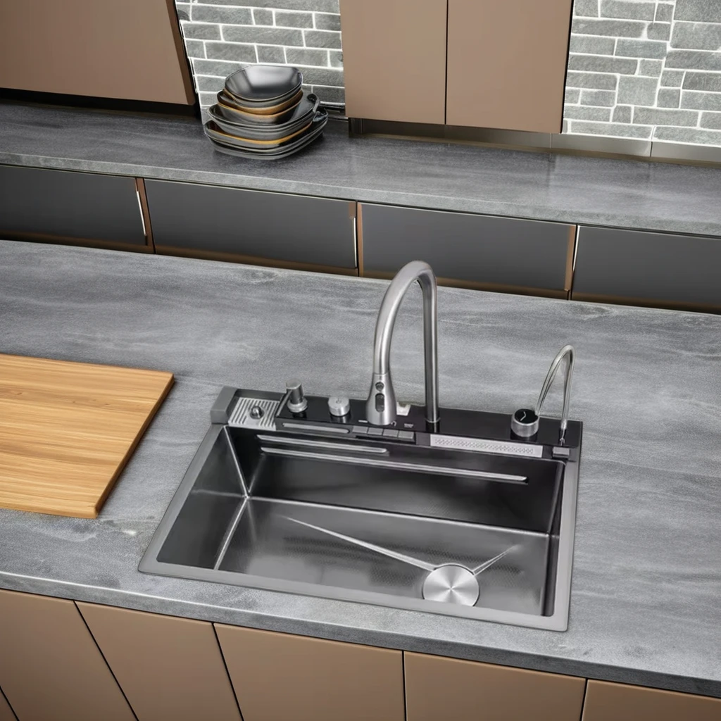 Honeycomb kitchen sink stainless steel nano thickened large single sink fly rain waterfall sink multifunction In stock