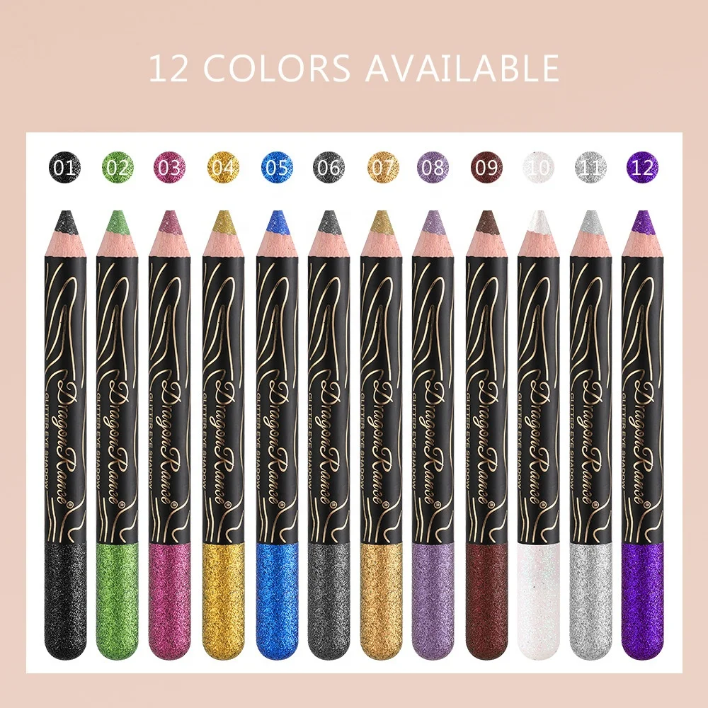 12 Colors Monochrome Eyeshadow Glitter Wooden Pole Lying Silkworm Pen High Pearl Light Stick Colorful Sequins Eye Shadow Pencil