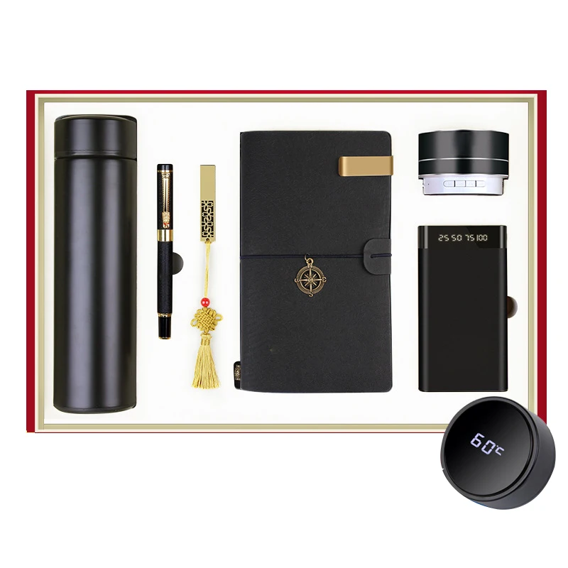 Factory Notebook Gift Souvenir A5 Notebook + Vacuum Flask +mobile Charger + Usb Flash Drive Promotional Corporate Work Gift