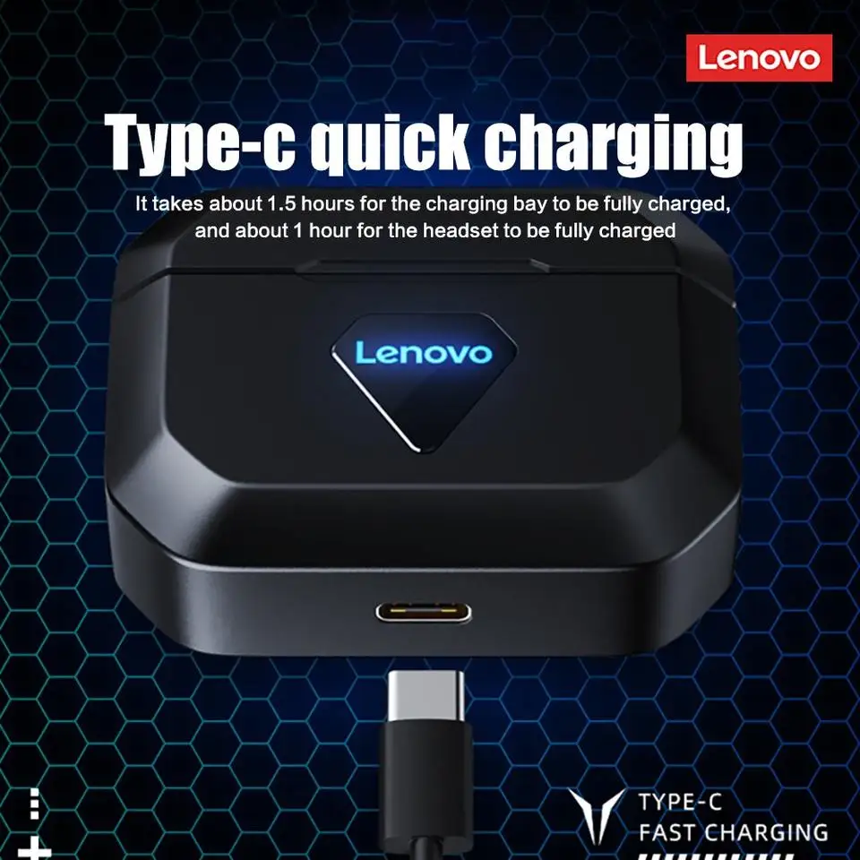 Lenovo LivePods GM6 BT 5.0 Wireless Earphones with Charging Box Low Latency Noise Cancelling Stereo Waterproof Earbuds with Mic