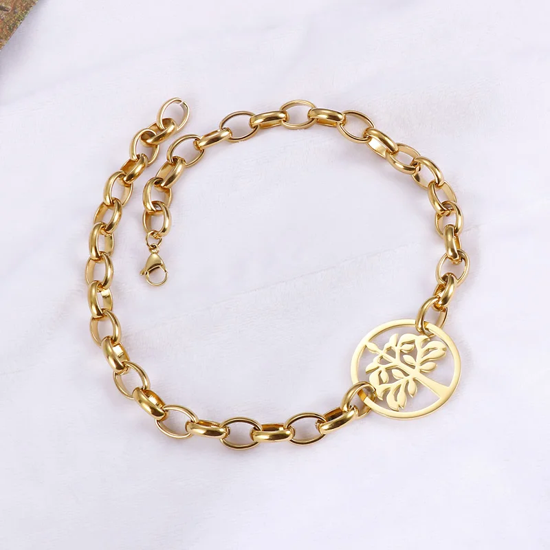 Kalen Fashion Adjustable Link Chain Hollow Tree Bracelet Necklace Women Stainless Steel Jewelry Set
