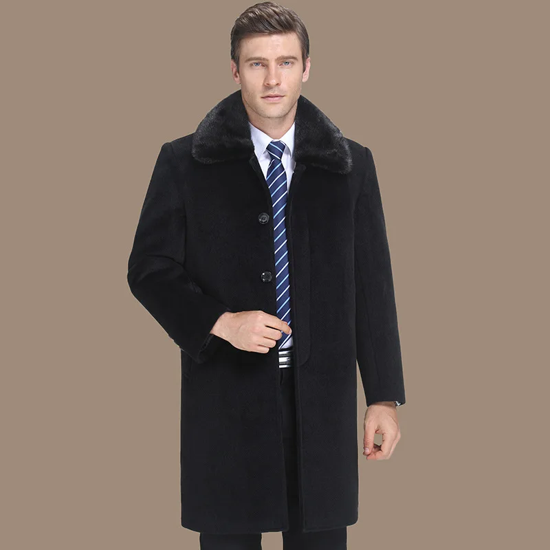 High quality long cashmere coat for men Autumn and winter warm mink collar coat Leisure warm wool thick coat for men