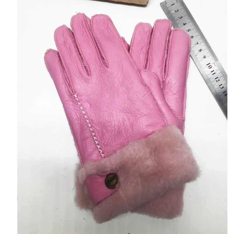 Factory wholesale winter warm 100% real sheepskin fur gloves for men women
