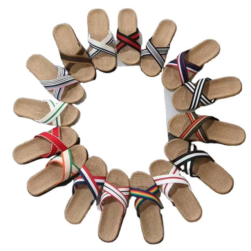 Fashion Women Linen Summer Beach Slippers Lightweight Women Slipper Open-Toe Breathable Anti-Slip Massage Shower Spa Bath Sandal