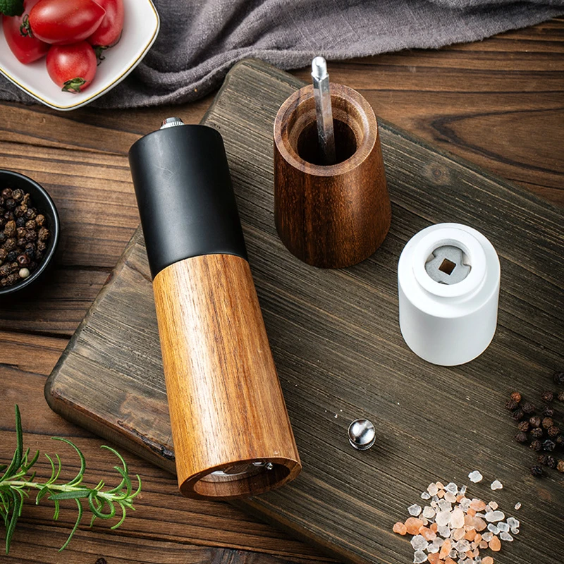Newest White And Black Walnut Wood Spice Grinder Kitchen Wooden Pepper Muller Mills
