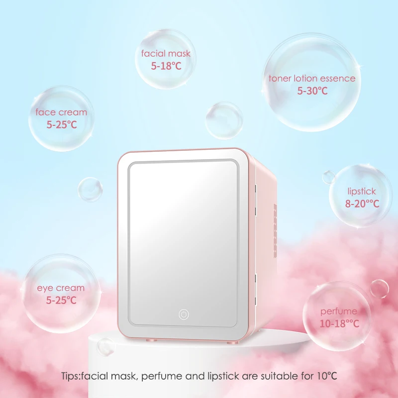 4 L Portable Mini Fridge Cooler, AC/DC Power Compact Small Refrigerator with Makeup Mirror