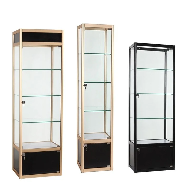 Customized exhibition commercial furniture jewelry display retail LED lighting glass display cabinet