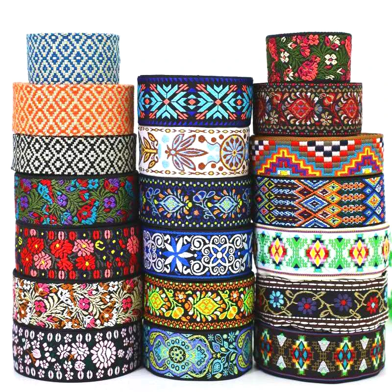 
Dongguan factory specializes in the production of widened multi-color nylon polyester embroidery jacquard custom webbing 