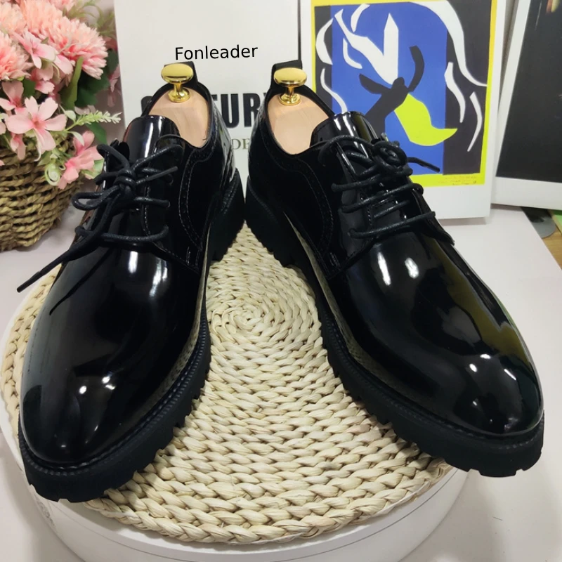 Brogue Dress Shoes & Oxfords Lace Up Comfortable Wedding Patent Leather Shoes for Men