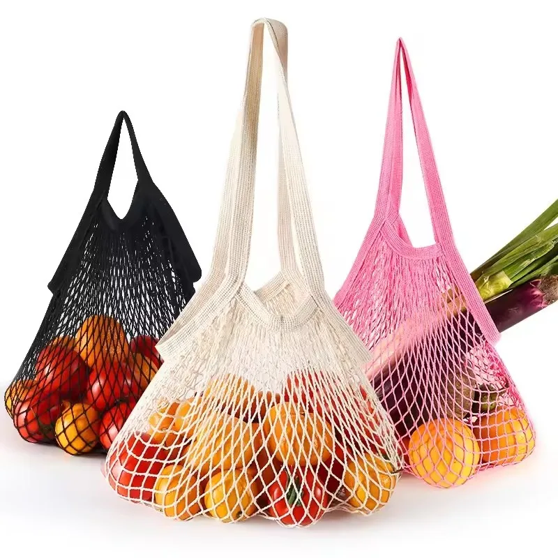 Reusable large capacity eco grocery shopping cotton string mesh tote bag women market mesh grocery bags