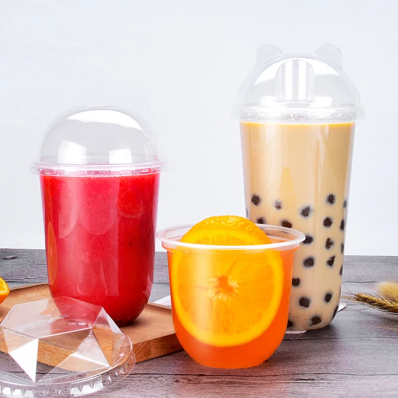 Custom printed disposable clear 12oz 16oz 22oz pp cup U shape fruit milk boba bubble tea plastic cup