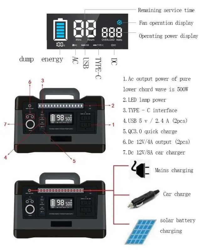 Amazon hot sells 540WH High Capacity Free Custom Logo AC Outdoor Home 500W Lifepo4 portable power station