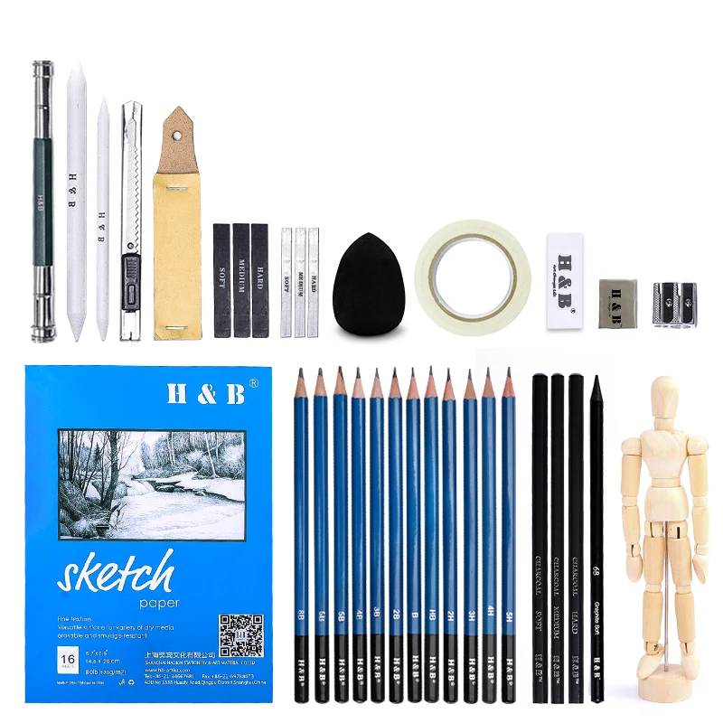 Hot Sale New 32/33/35/40/48/49/50/70 pcs Sketching and Charcoal Pencil Sketch set with Sketch Pad
