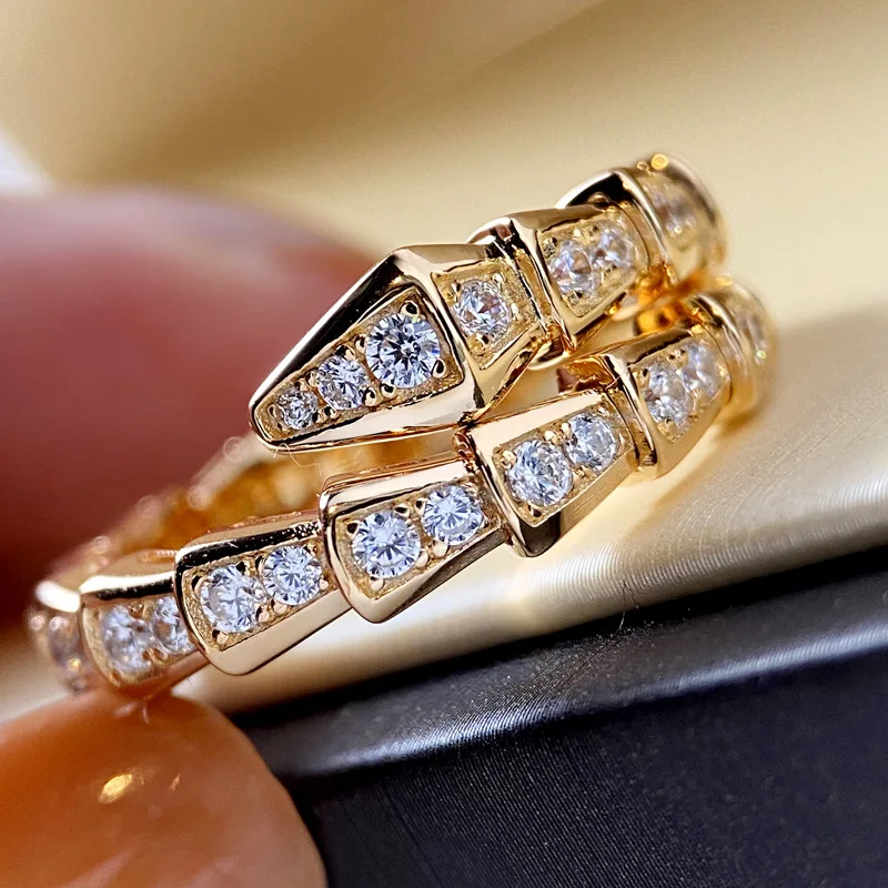 High quality snake open ring for women gold full crystal shinning nail ring
