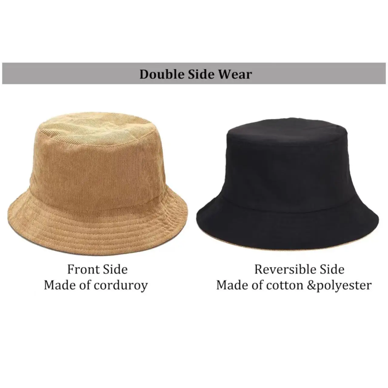 Sun Protection Wide Brim Bucket Hats Fashion Corduroy Fisherman Caps Bucket Hats For Women Men