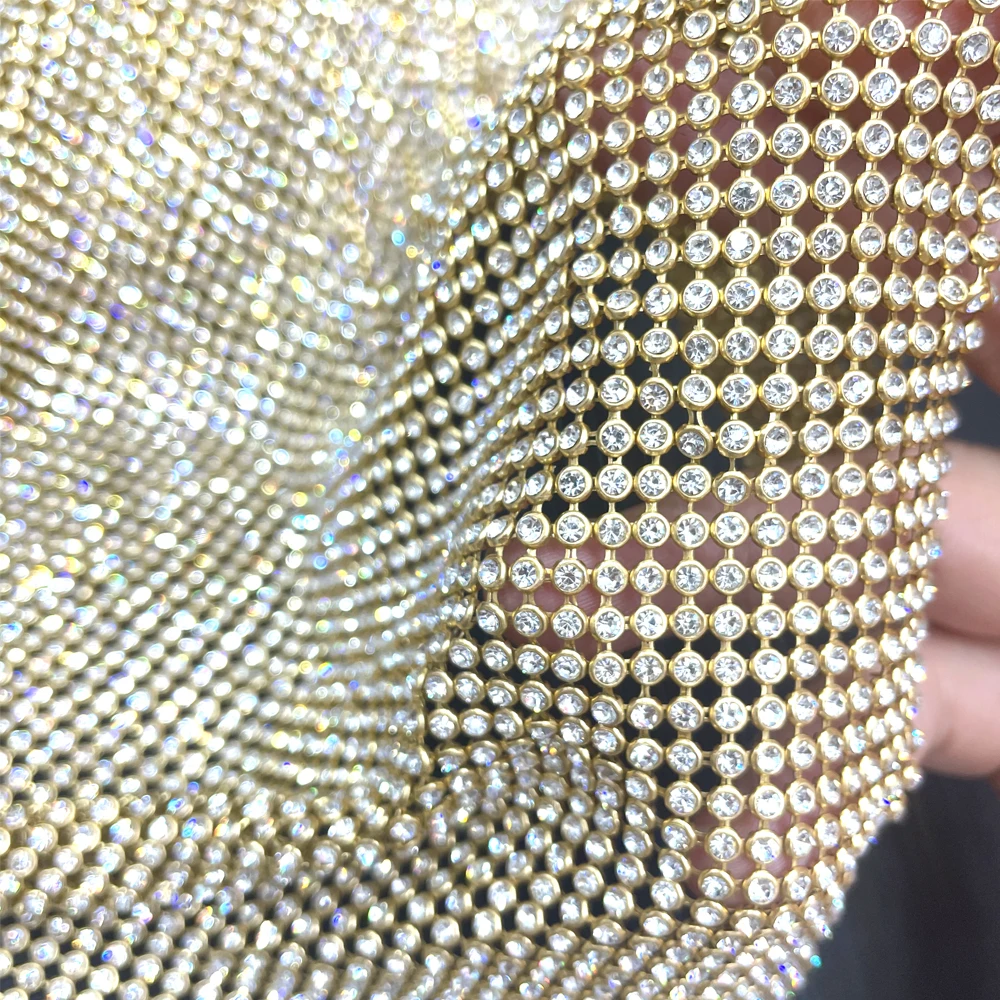 me033 bling bling AB diamond metal fabric metallic mesh rhinestone fabric