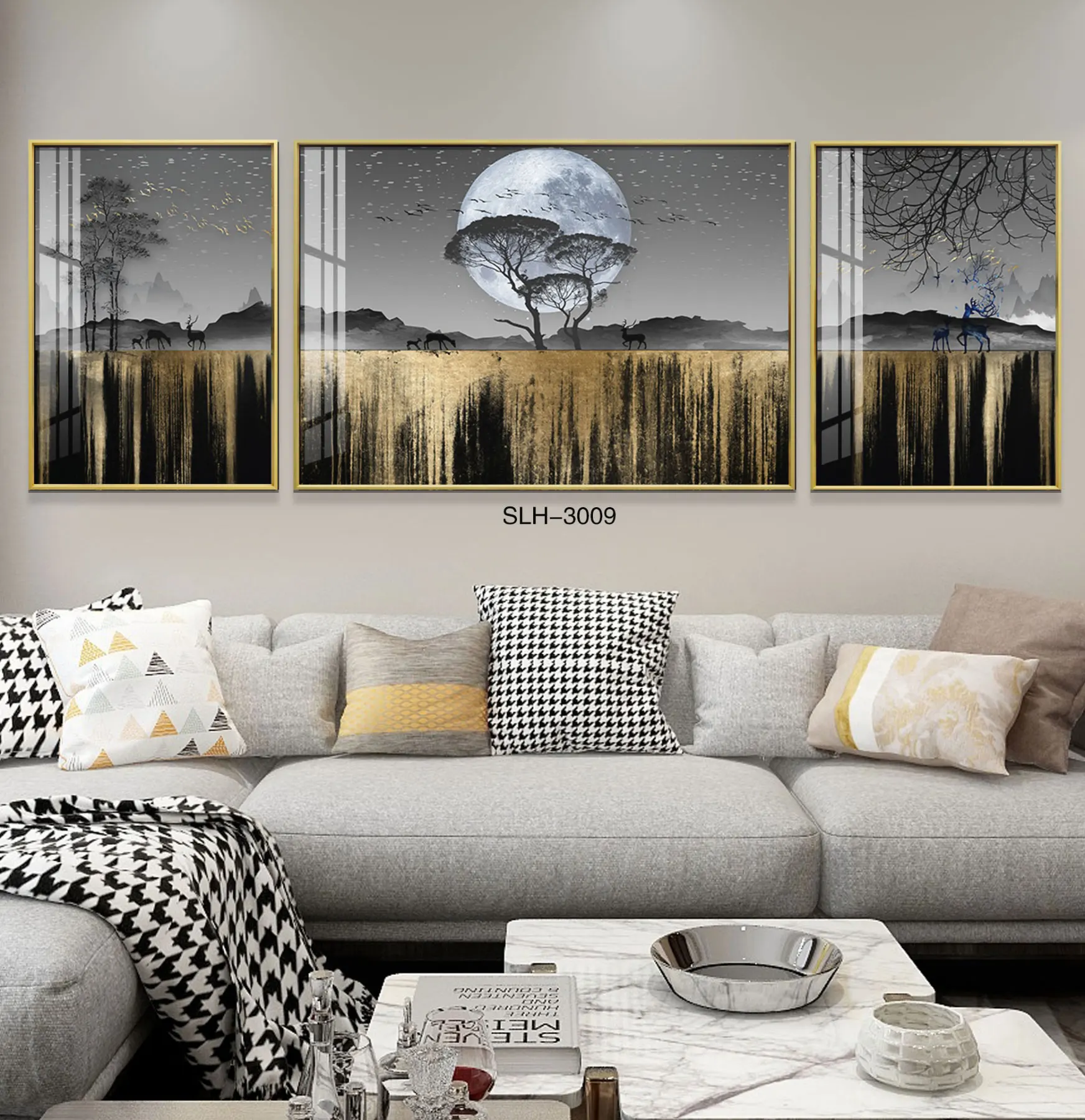 Decorative metal wall picture frame wall hanging glass painting crystal porcelain painting