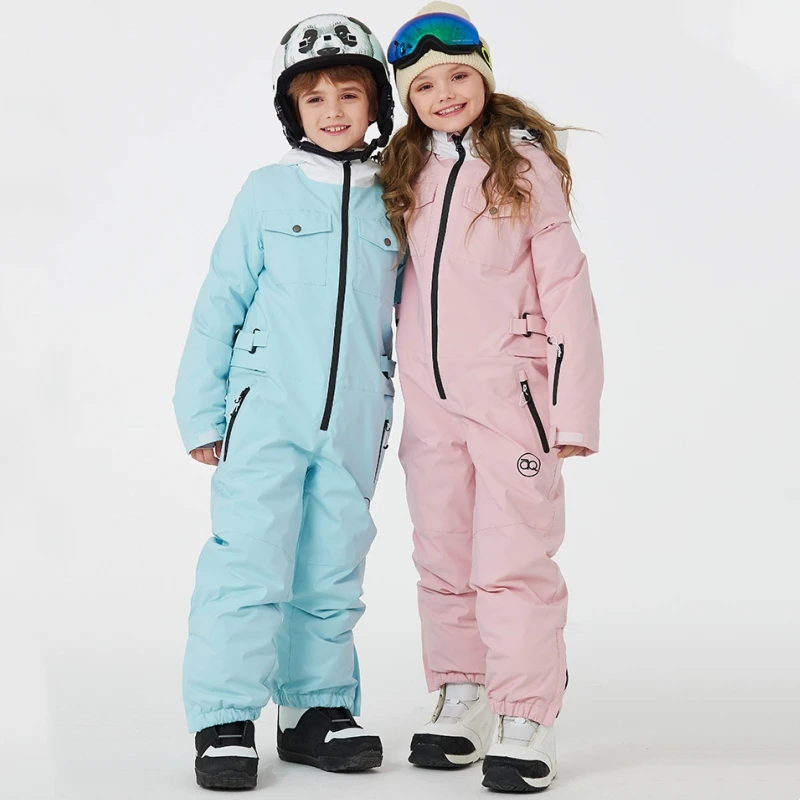 Drop Shipping Boys And Girls Children Winter Overall Ski Suits Snowboarding Jumpsuits One Pieces Waterproof Kids Snow Jumpsuit