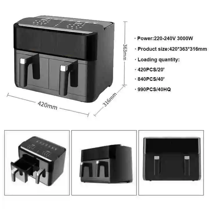 Household dual air fryer 9l touch screen double digital air fryer oven with visible window