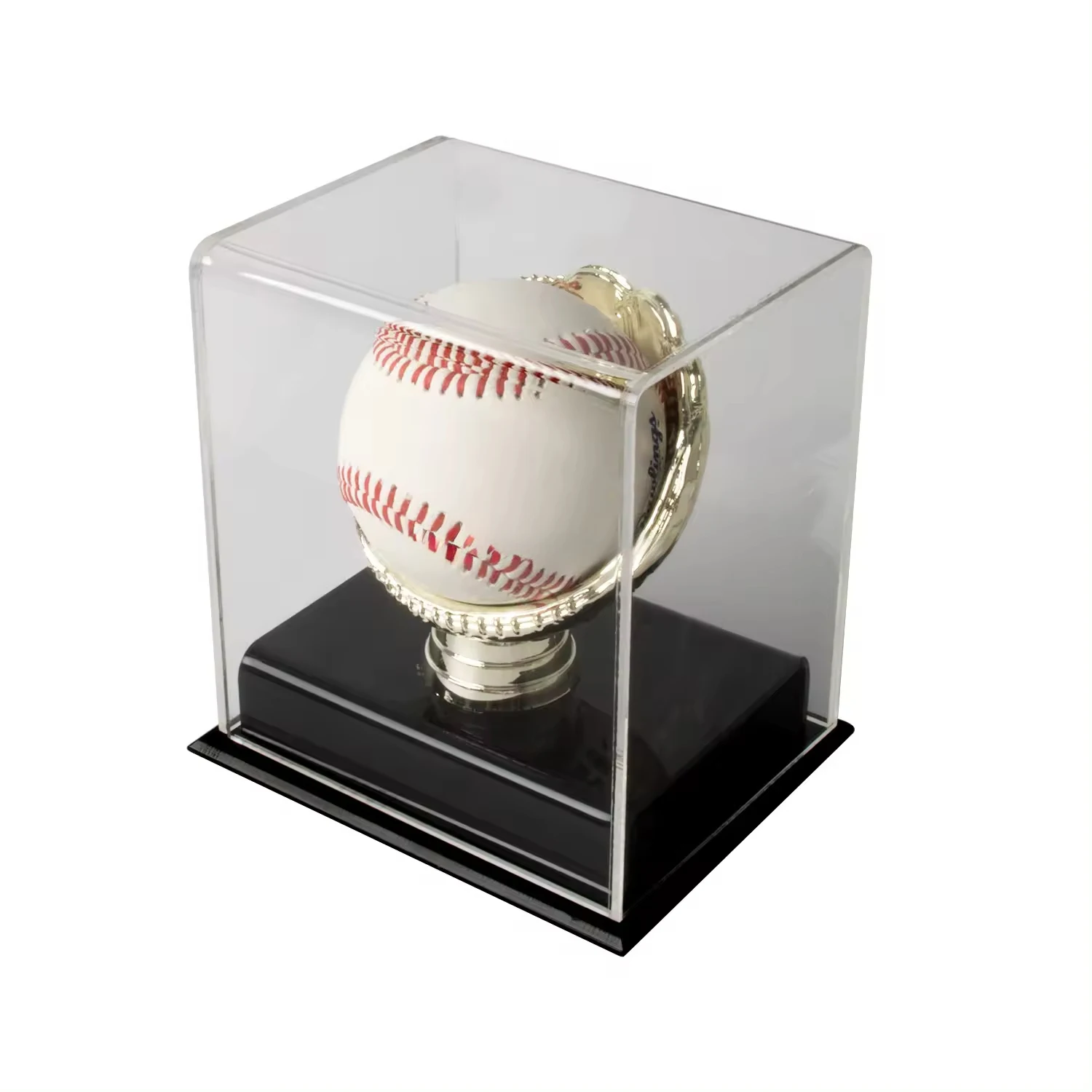 Customizable Size Silver Glove Baseball Display Case Free Standing Autographed Plastic Glove Holder Souvenir