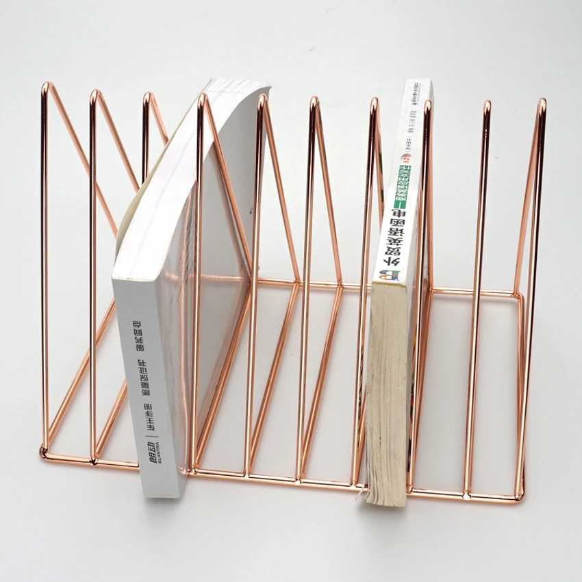 Professional Factory Bedroom Bookends File Organizer Triangular Book Stand Metal Bookstand