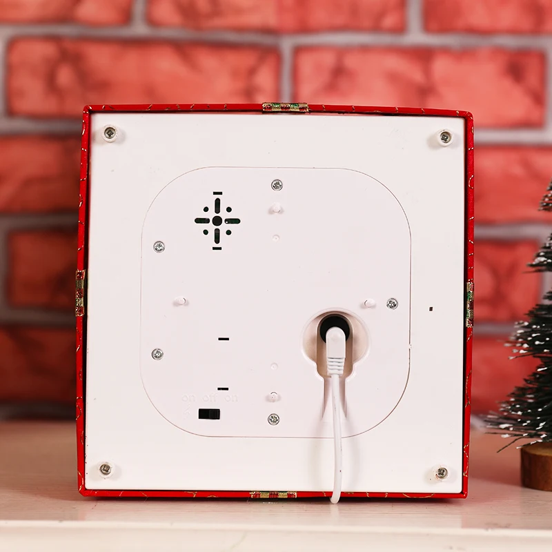 
New Design Christmas Party Decoration hamper Xmas gift box light with Falling Snow and Musical function 