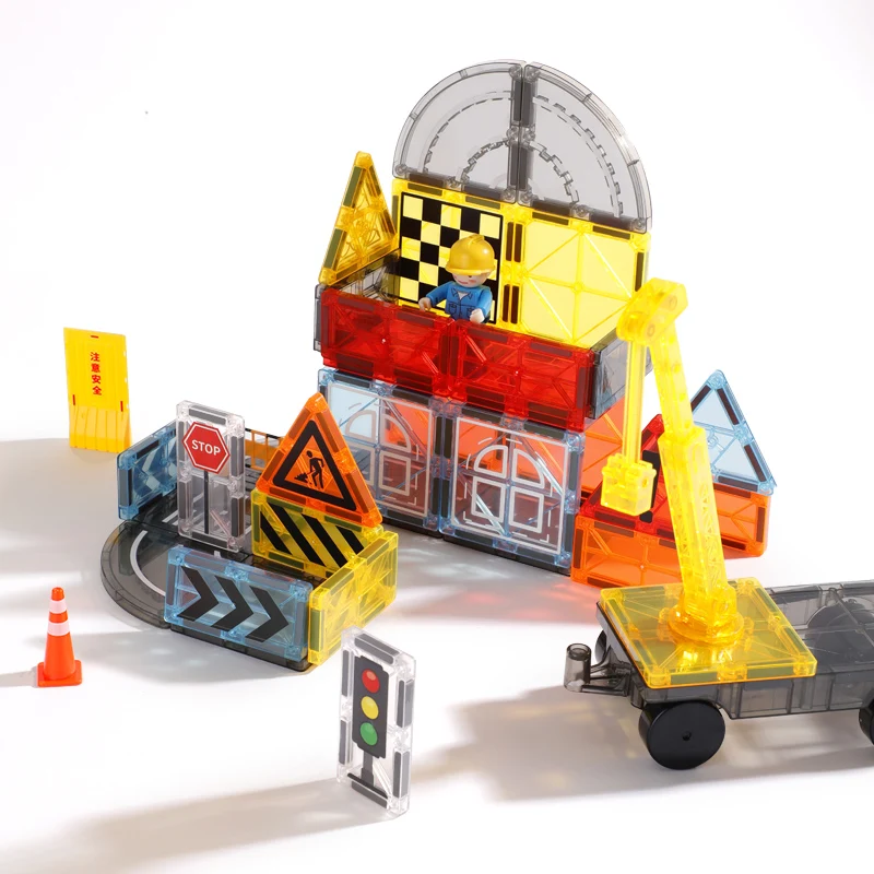 onshine engineering 42pcs STEM  3D road magnetic tiles building colorful block bricks toy magnetic blocks toys