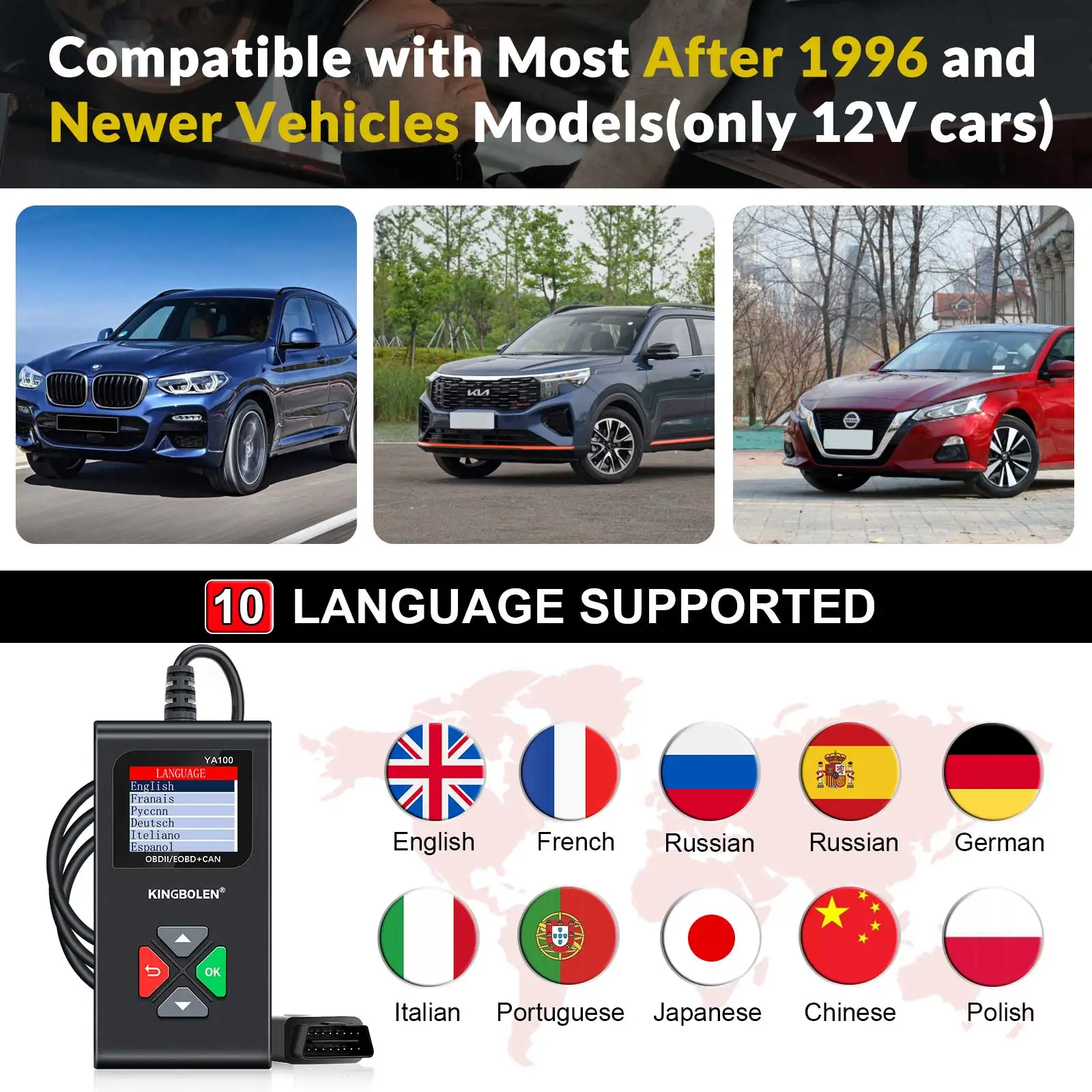 2024 New Product KINGBOLEN YA100 OBD2 OBDeleven Scanner for Auto Check Engine Scanner Car Diagnostic Machine Automotive Tools