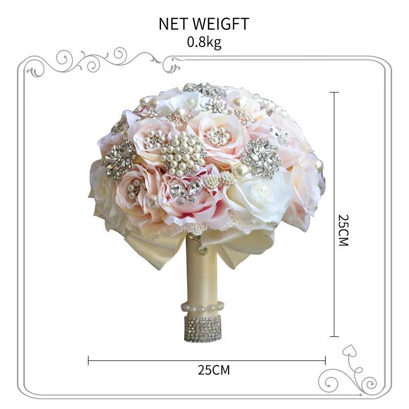 Gorgeous Satin Roses Crystals Embellished Artificial Flowers Bridal Wedding Bouquet