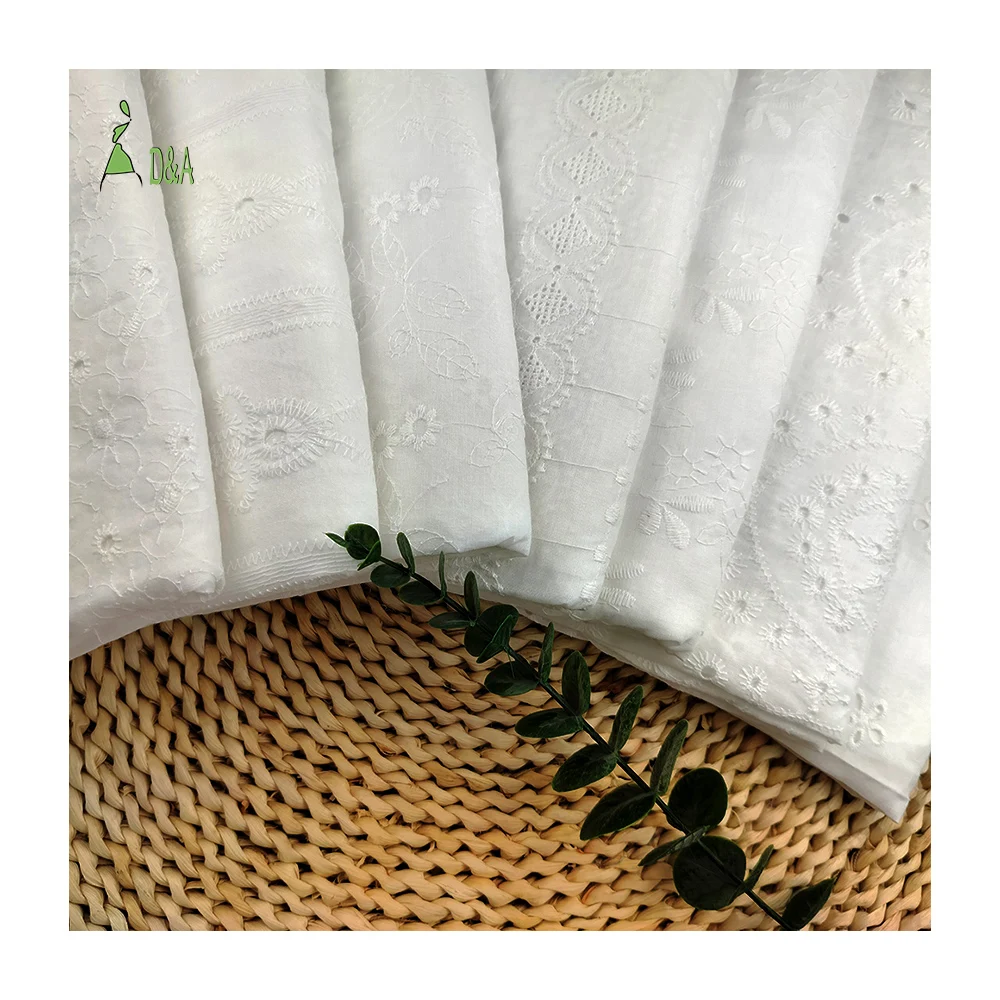 Wholesale  Embroidered Textile 100% Cotton White Embroidery Fabric High Quality For Garment