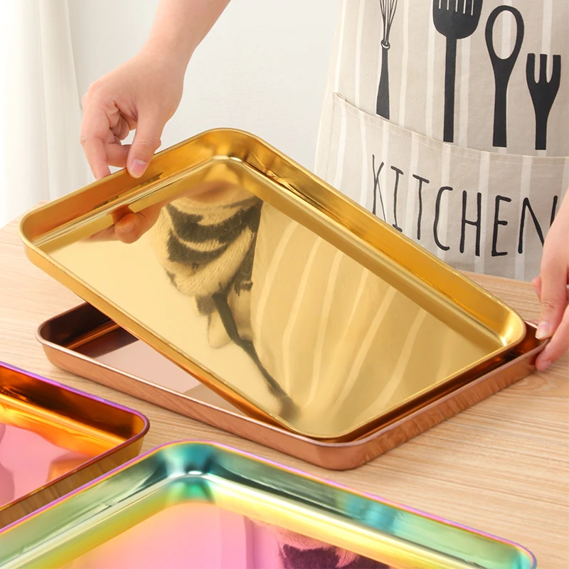 Restaurant Hotel Custom Logo Square Bread Cake Roasting Sheet Pans Stainless Steel Food Serving Baking Tray For Oven