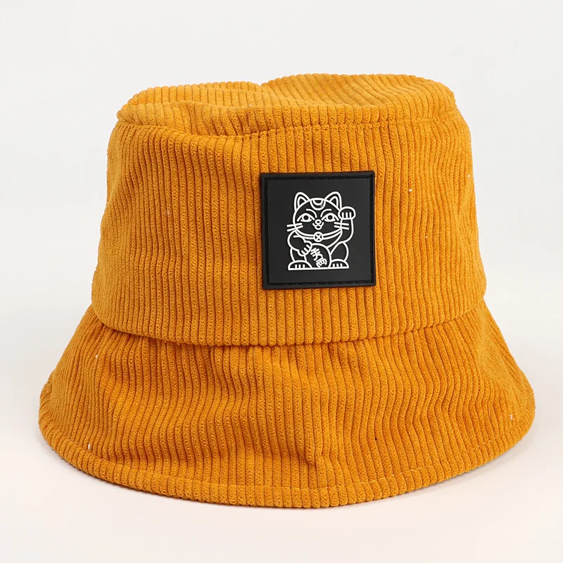 wholesale high quality corduroy bucket cap two tone bucket hat with rubber patch