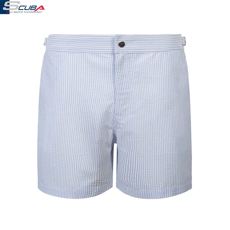 Пользовательские быстросохнущие облегающие плавательные трусы seersucker пляжные шорты с карманом на молнии