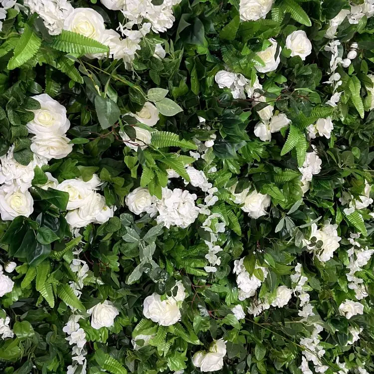 2024 Hot Sale 8x8 3D Green Flower Wall Roll UP Curtain White Rose With Green Leaf  Flower Wall Panel Backdrop Wedding Decor