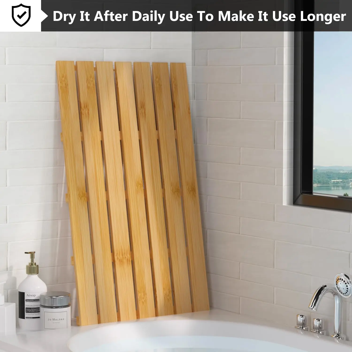 Bamboo Bath Mat for Bathroom Non-Slip Bamboo Sturdy Water Proof Bathroom Carpet for Indoor or Outdoor Use