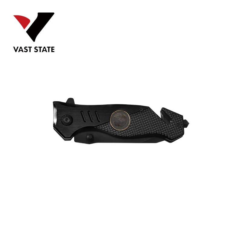 
Wholesale OEM Custom Logo Printed Engraved Outdoor Survival Rescue Stainless Steel Folding Pocket Knife with Seatbelt Cutter 