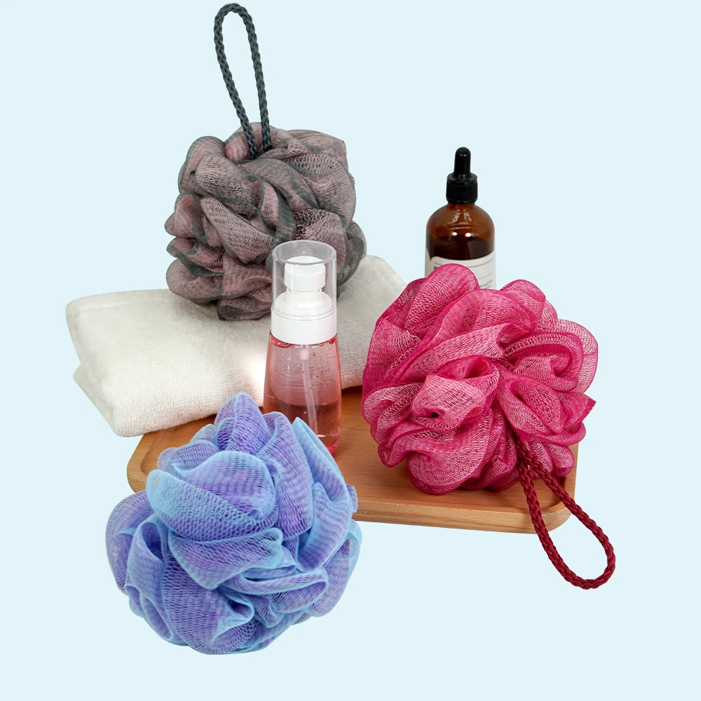 Круглый цветочный шар, отшелушивающая Мочалка для ванны, губка для душа, мягкая сетка, скруббер для мытья тела, отшелушивающий шар для ванны