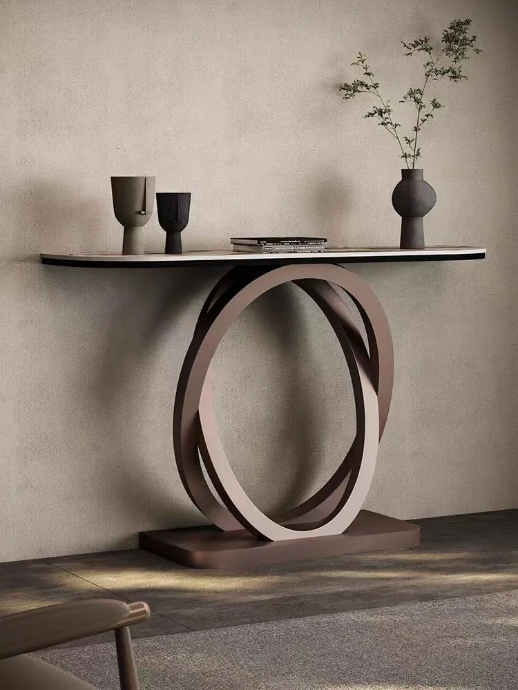 quality Stainless Steel Marble Topped Entrance Foyer Home Hotel Console Table Gold furniture