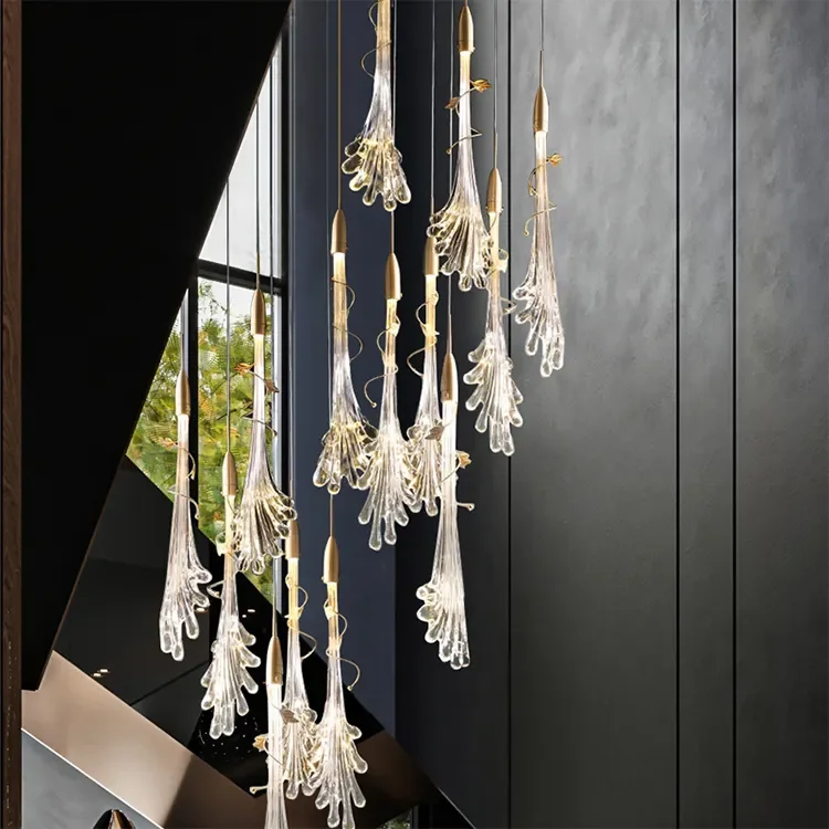 ECOJAS  Customized Luxury Glass Stair Led Chandelier Light Modern for Living Room