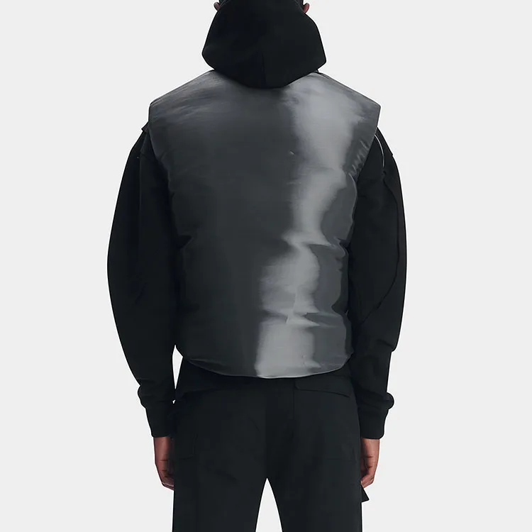 Custom Crop Fit Zipper Puffer Quilted Liquid Metal Down Vest Men