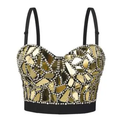 KYO Children Girl Shiny Sling Sequined Bra Top Short Top Plexiglass Nail Drill Stage Costume