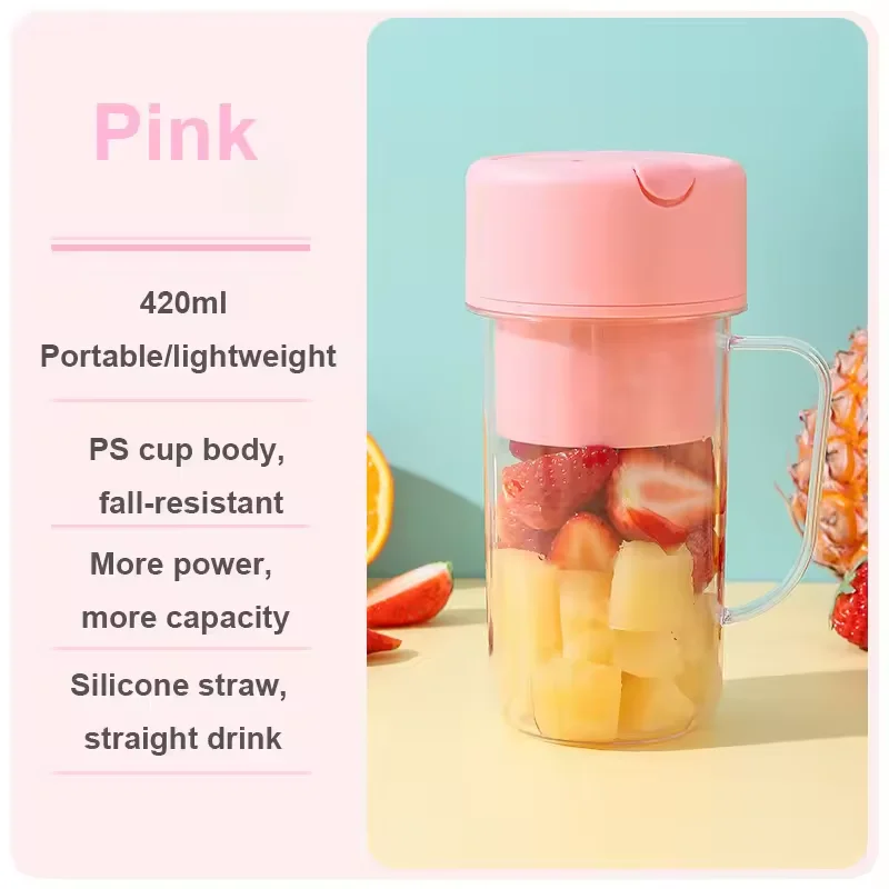 New 420ml outdoor portable small straw juicer cup six-blade knife USB mini electric juicer with handle