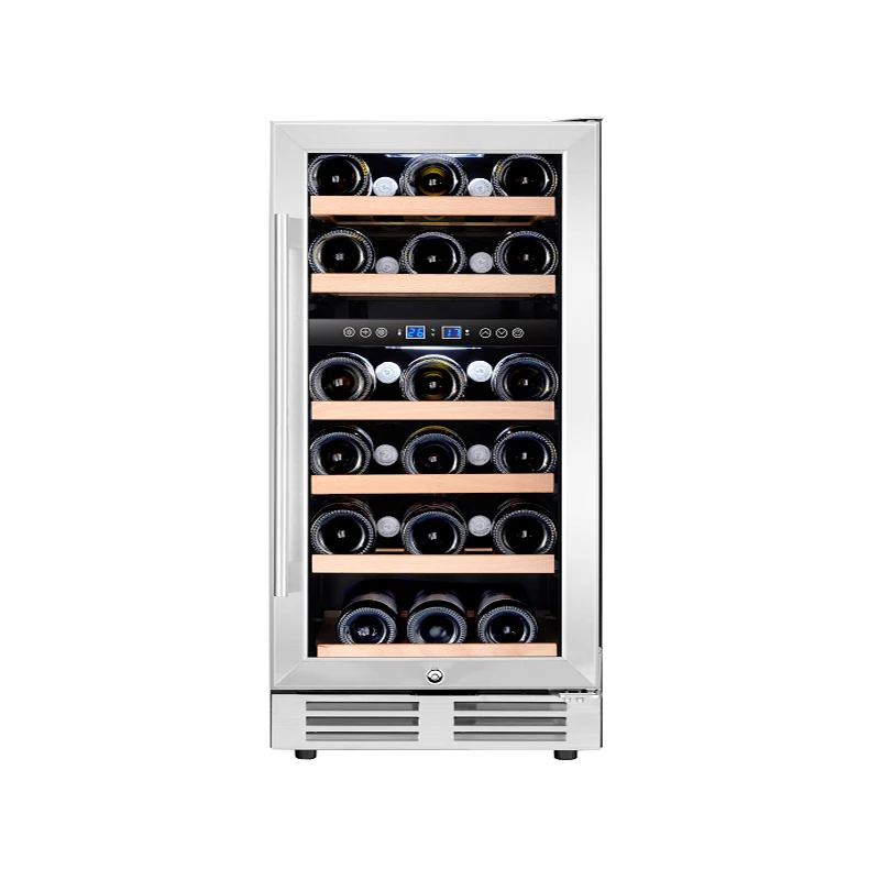 100L High Quality Small Wine Cellar Compressor Dual Zone Wine Cooler for Household Built in Wine Bar Cabinet Bottle Cooler