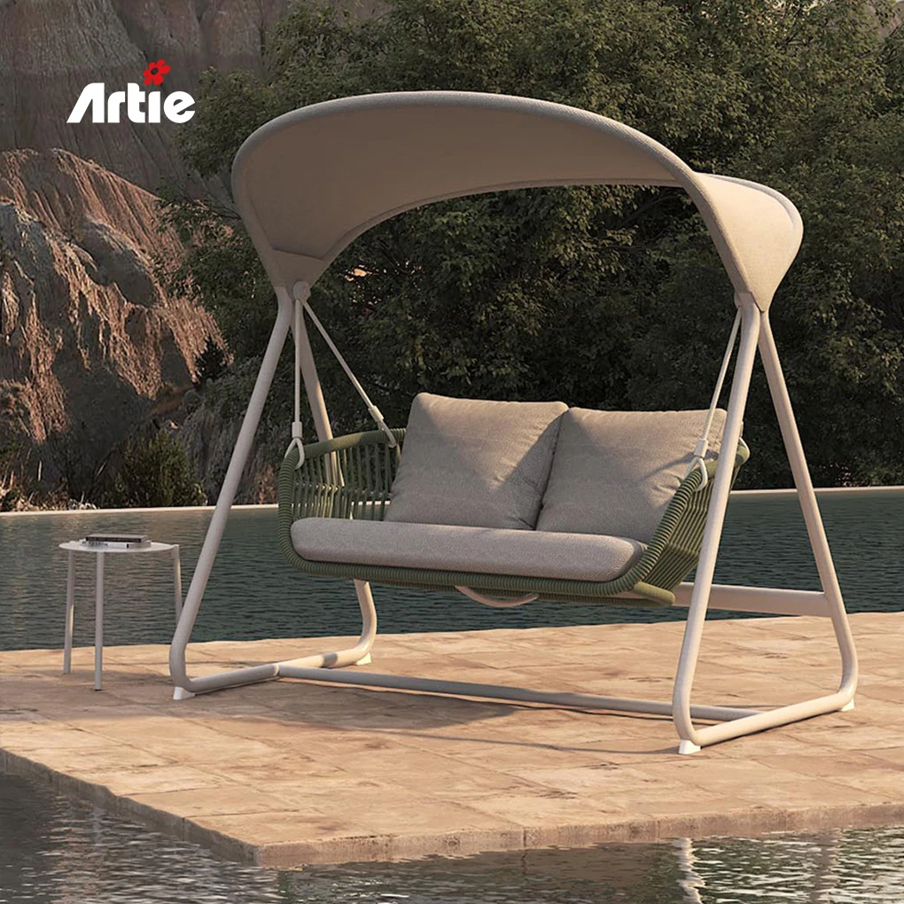 Artie High Quality Outdoor Furniture Metal Hanging Chairs Rope Weave Double Seat Garden Swing Chairs