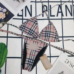 Famous brand plaid printed bikini feminine strap triangle split vacation swimsuit