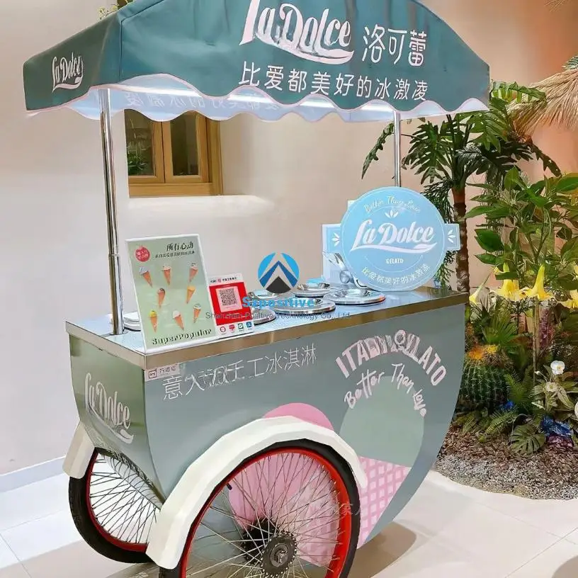 Small Street Snack Push Mobile Trolley Mini Shaved Rolled Ice Cream Freezer Food Cart Truck Trailer For Sale In Usa With Wheels