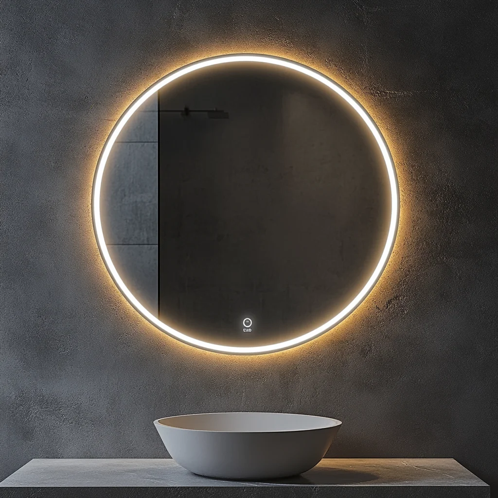 Hotel Bathroom Vanity Wall Half Round Mirror Customized Led Backlit Defogger Smart Half Moon Bath Mirrors