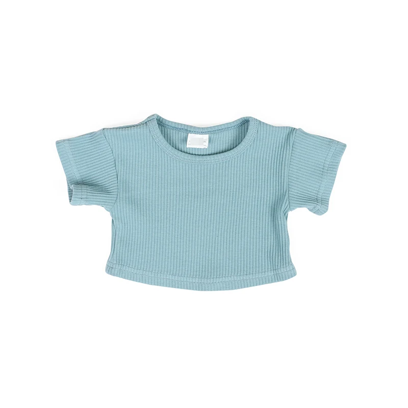 New Fashion Wholesale Custom Logo Kids Blue Ribbed Children 2 Piece Shorts Set